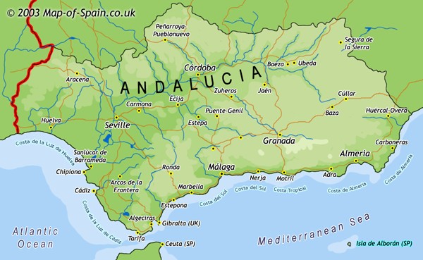 Travel Map of Andalusia Spain