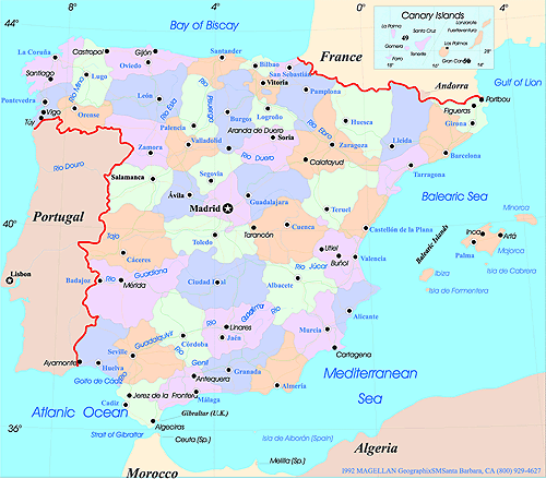 Big Travel Map of Spain Regions