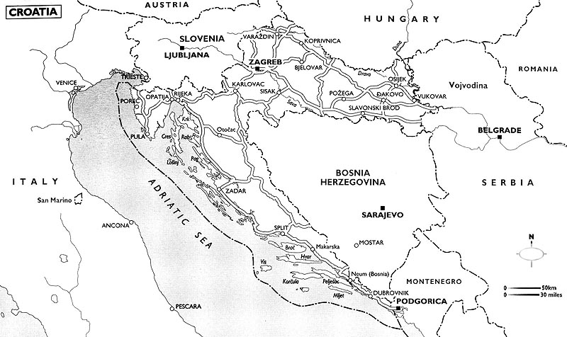 Map of Dalmatia Region in Croatia