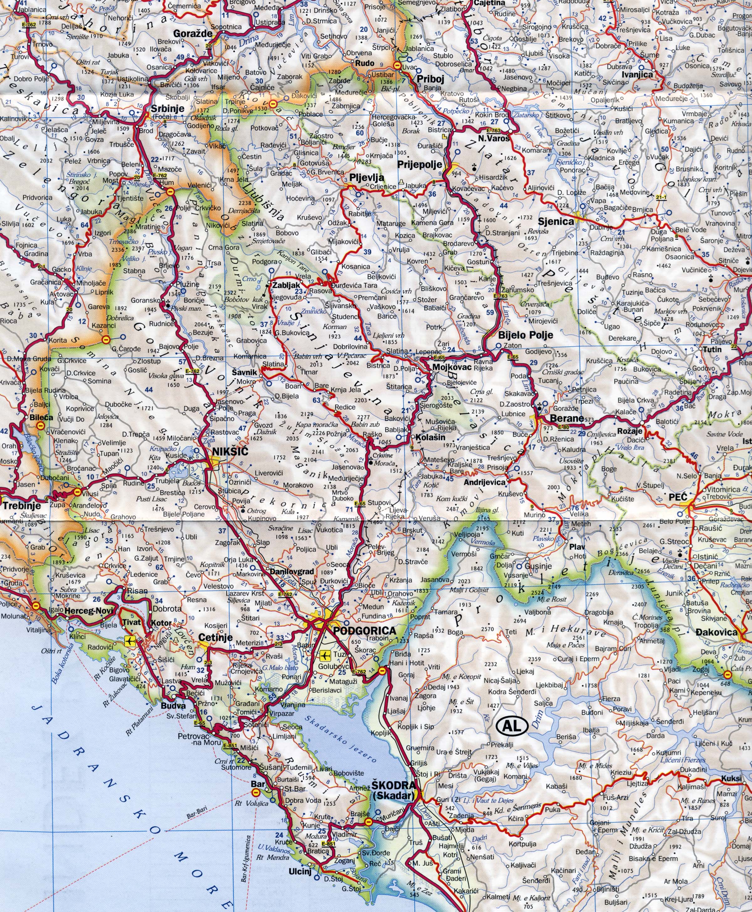 auto karta srbije i crne gore mapa Travel Maps of Montenegro Coast and The Capital City Podgorica auto karta srbije i crne gore mapa